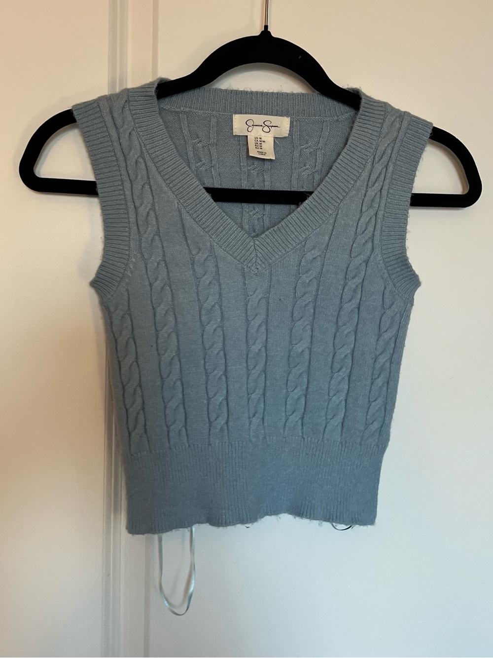 Jessica Simpson Pale Blue Cable Knit V-Neck Sweater Vest